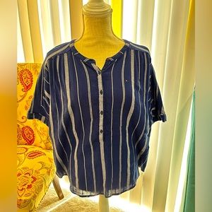 Tommy Hilfiger cotton button-up short sleeve shirt - blue striped